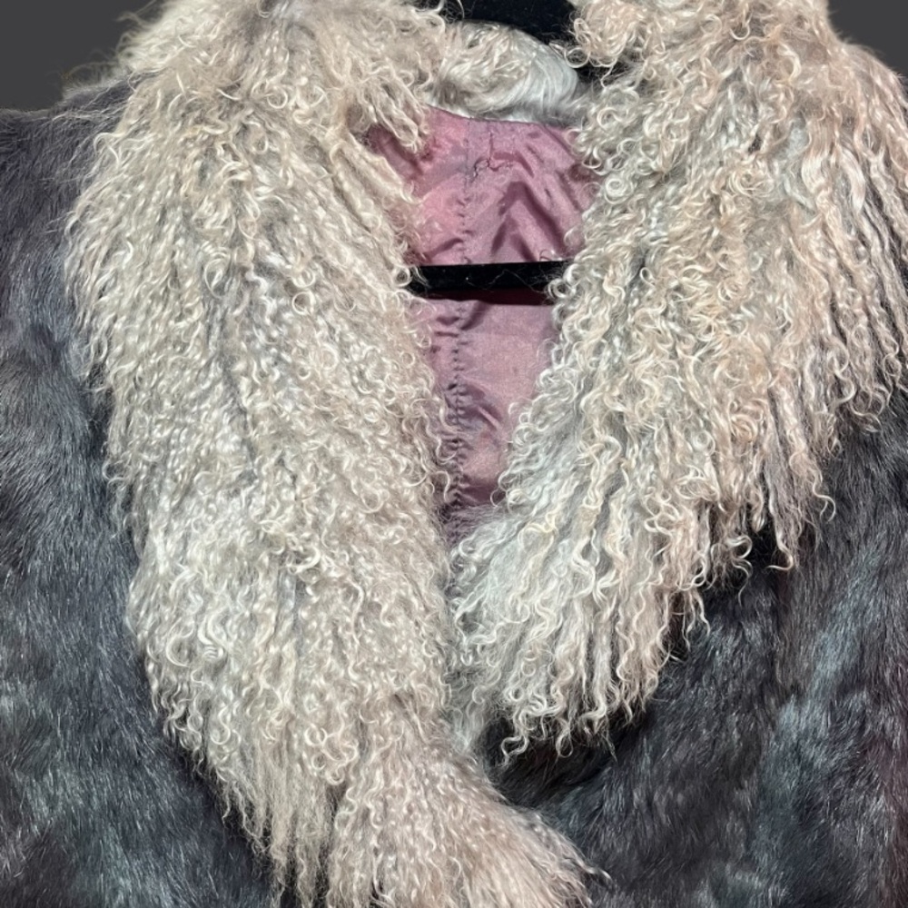 Vintage Exquisite Real Rabbit fur and Sheep Fur Jacket Gray Pockets - Picture 4 of 10